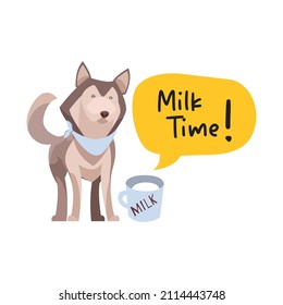 Cute pug dog character drinking milk from a glass, pet dog cartoon vector Illustration