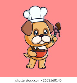 Bonito Pug Dog Chef Cozinhar chocolate Desenho animado de ilustração
