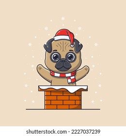 lindo perro de pug en la chimenea