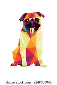 Cute Pug Hund in buntem Polygon Low-Poly. Umarmen Sie bunter abstrakte Illustration. abstrakter Hundevektor