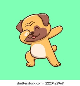 Cute Pug Dog Dabbing Cartoon Vector Icon Illustration. Animal Nature Icon Concept Isolated Premium Vector. Flat Cartoon Style