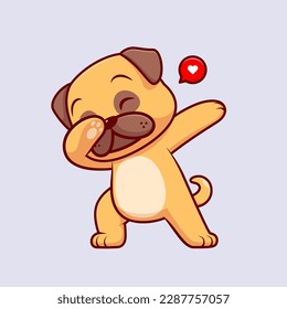 Cute Pug Dog Dabbing Cartoon Vector Icon Illustration. Animal Nature Icon Concept Isolated Premium Vector. Flat Cartoon Style