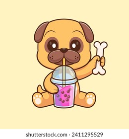 Cute Pug Dog Drinking Boba Milk Tea With Bone Cartoon
Vector Icon Illustration. Animal Drink Icon Concept Isolated
Premium Vector. Flat Cartoon Style