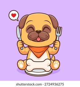Perro lindo del perro que come la ilustración del icono del Vector de la historieta del hueso. Icono de comida animal concepto aislado Premium Vector. Estilo plano de la historieta