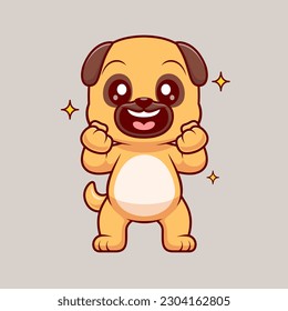 Cute Pug Dog Excited Cartoon Vector Icon Illustration. Animal Nature Icon Concept Isolated Premium Vector. Flat Cartoon Style