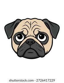Cara linda del perro del pug con los ojos grandes y la expresión adorable
