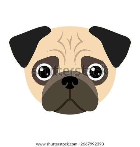 Cute Pug Dog Face with Big Eyes Vector Illustration.
