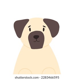 Cute pug dog in flat style. Vector illustration isolated on white background. Pet dog or puppy.