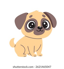 Cute Pug Dog in Flat Style. Hand Drawn Vector Art.