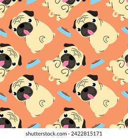 CUTE PUG DOG AND FOODS SEAMLESS PATTERN DESIGN