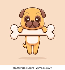 Cute Pug Dog Hanging On Bone Cartoon Vector Icon 
Illustration. Animal Nature Icon Concept Isolated Premium 
Vector. Flat Cartoon Style