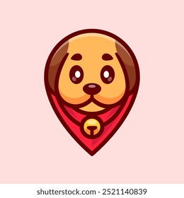 Cute Pug Dog Head Logo Location Cartoon Vector Icon Illustration. Animal Object Icon Concept Isolated Premium Vector. Flat Cartoon Style