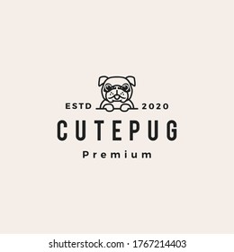 cute pug dog hipster vintage logo vector icon illustration