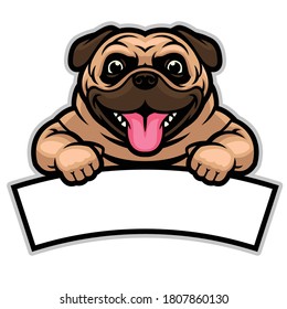 cute pug dog hold the blank text banner