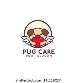 Cute Pug Dog Huging Heart Care Logo Mascot Baby Shop