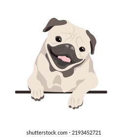 Cute Pug Dog Cartoon. Vector Illustration