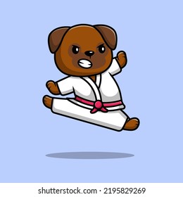 Cute Pug Dog Karate Cartoon Vector Icon Illustration. Flat Cartoon Concept