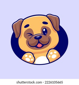 Cute Pug Dog Logo Cartoon Vector Icon Illustration. Animal Nature Icon Concept Isolated Premium Vector. Flat Cartoon Style