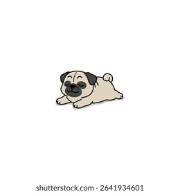 Cute pug dog lying down with its eyes closed cartoon, looking peaceful and happy, vector illustration