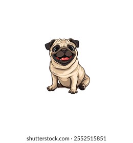 Diseño lindo del Vector plano de la mascota del perro del pug