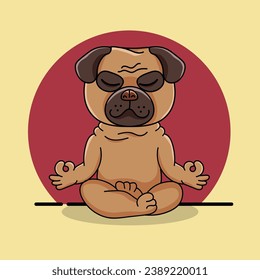 Cute Pug dog meditating in the lotus position. yoga pug dog Vector illustration.