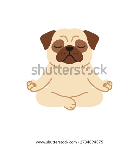 Cute pug dog meditating in lotus yoga pose cartoon illustration
