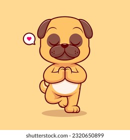 Cute Pug Dog Meditation Yoga Cartoon Vektorsymbol Illustration. Animal Sport Icon Konzept isolierter Premium Vektor. Flachbildkartonstil