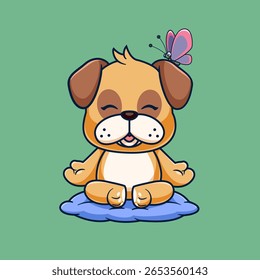 Cute pug dog Meditation Yoga Cartoon of illustration
