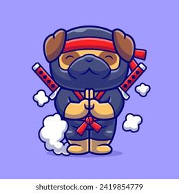 Cute Pug Dog Ninja Disappear Cartoon Vector Icon Illustration.
Animal Holiday Icon Concept Isolated Premium Vector. Flat
Cartoon Style