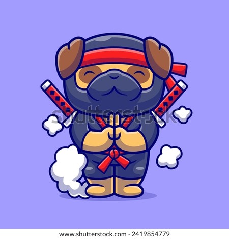 Cute Pug Dog Ninja Disappear Cartoon Vector Icon Illustration.
Animal Holiday Icon Concept Isolated Premium Vector. Flat
Cartoon Style