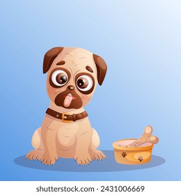 Cute pug dog on blue background