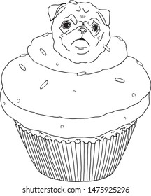 a cute pug dog on the top of a muffin