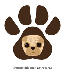 cute pug dog in the paw print 