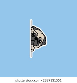 Cute pug dog peeking cartoon, vector illustration, I drew it by myself, It's not AI-generated content.