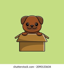 Cute Pug Dog Playing In Box Cartoon Vector Icon Illustration. Animal Icon Concept Isolated Premium Vector. Flat Cartoon Style