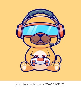 Cute Pug Dog Playing Vr Game With Controller Cartoon 
Vector Icon Illustration. Animal Technology Icon Concept 
Isolated Premium Vector. Flat Cartoon Style 