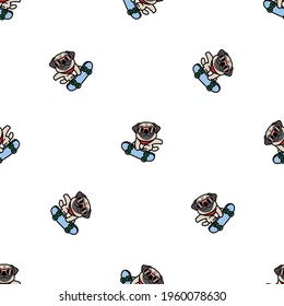 Cute pug dog riding skateboard cartoon, vector illustration pattern