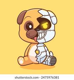 Cute Pug Dog Robot Cyborg Cartoon Vector Icon Illustration. Animal Technology Icon Concept Isolated Premium Vector. Flat Cartoon Style