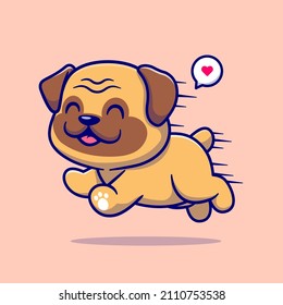 Cute Pug Dog Running Cartoon Vector Icon Illustration. Animal Nature Icon Concept Isolated Premium Vector. Flat Cartoon Style