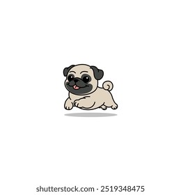 Cute pug dog running cartoon, vector illustration