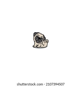 Cute pug dog scratching cartoon, vector illustration