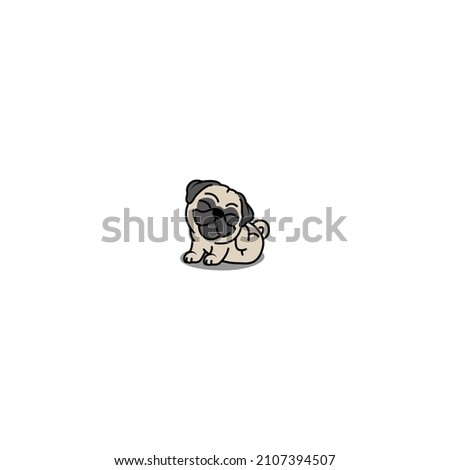Cute pug dog scratching cartoon, vector illustration