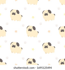 Cute pug dog seamless background repeating pattern, wallpaper background, cute seamless pattern background