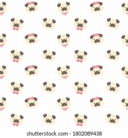 Cute pug dog seamless background repeating pattern, wallpaper background, cute seamless pattern background