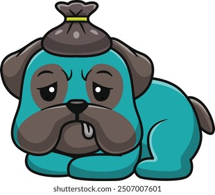 Cute Pug Dog Sick Fever Cartoon Vector Icon Illustration. Animal Healthy Icon Concept Isolated Premium Vector