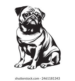 cute pug dog silhoutte art high quality vector for prints