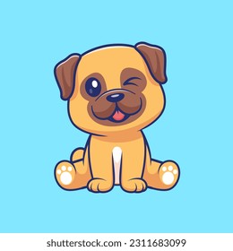 Cute Pug Dog Sitting Cartoon Vector Icon Illustration. Animal Nature Icon Concept Isolated Premium Vector. Flat Cartoon Style