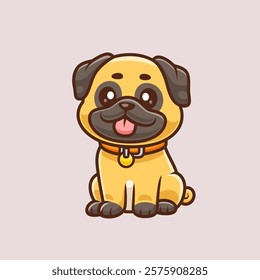 Cute Pug Dog Sitting Cartoon Vector Icon Illustration. Animal 
Nature Icon Concept Isolated Premium Vector. Flat Cartoon 
Style