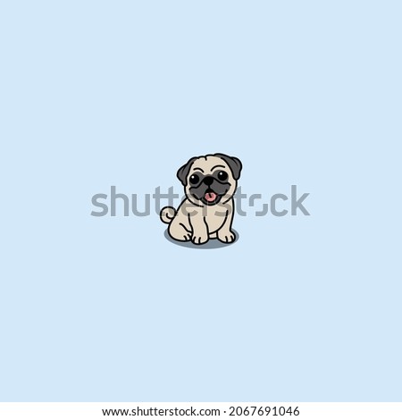 Cute pug dog sitting cartoon, vector illustration Stockfoto © 