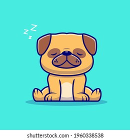 Cute Pug Dog Sleeping Cartoon Vector Icon Illustration. Animal Nature Icon Concept Isolated Premium Vector. Flat Cartoon Style